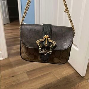 Coach Brown and Black Crossbody Bag with Gold Chain